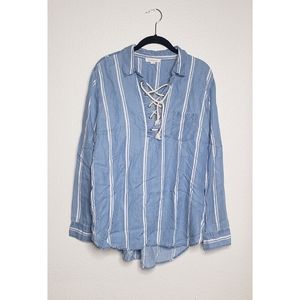 BeachLunchLounge Blue Striped Long Sleeve Blouse